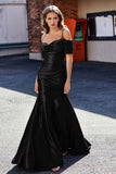 Sweetheart Sweep Train Pleated Satin Formal Evening Mermaid Gown Prom Party Dresses
