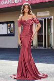 Sweetheart Sweep Train Pleated Satin Formal Evening Mermaid Gown Prom Party Dresses