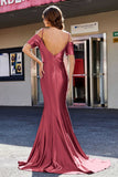 Sweetheart Sweep Train Pleated Satin Formal Evening Mermaid Gown Prom Party Dresses