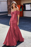 Sweetheart Sweep Train Pleated Satin Formal Evening Mermaid Gown Prom Party Dresses