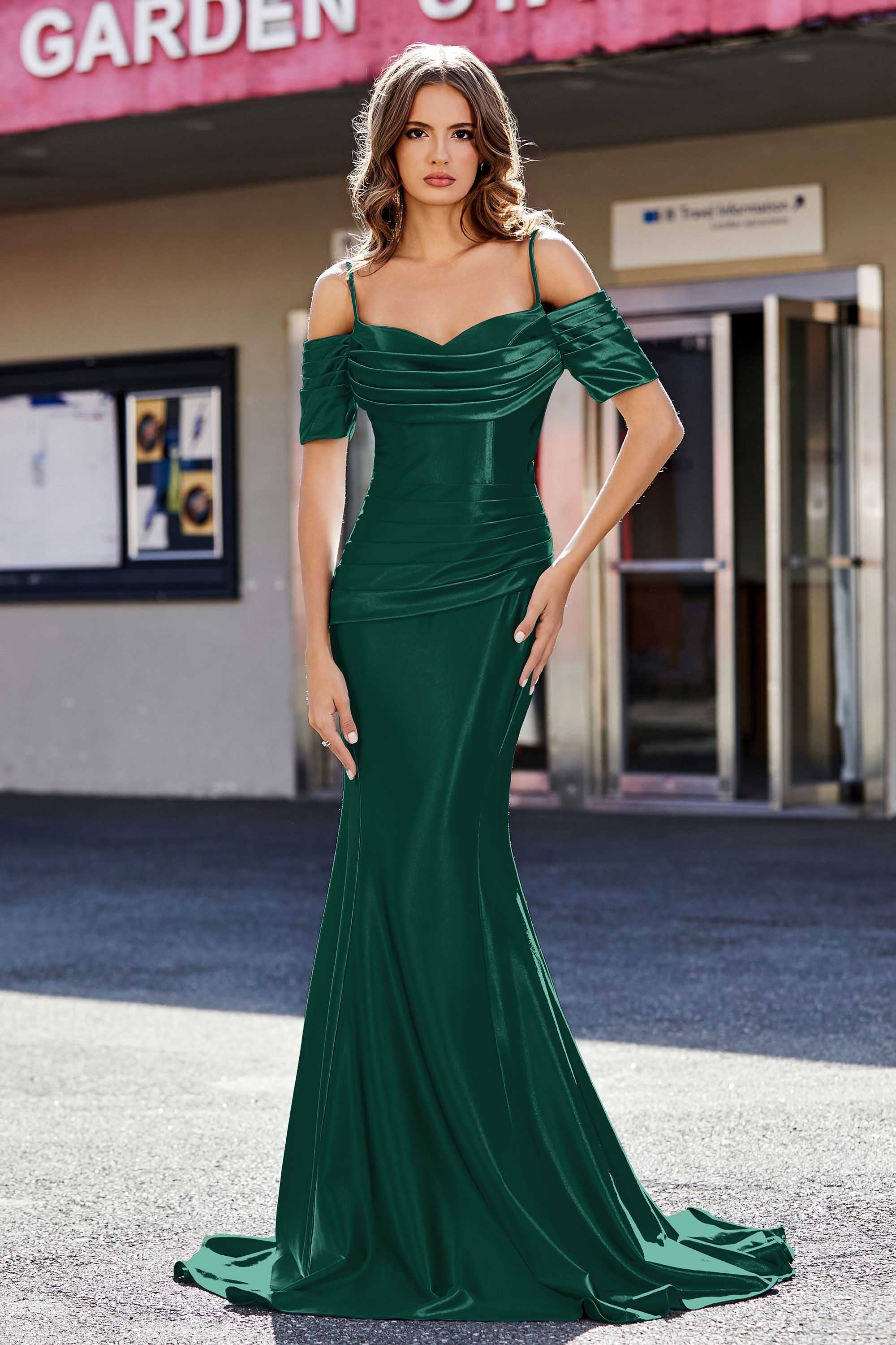 Sweetheart Sweep Train Pleated Satin Formal Evening Mermaid Gown Prom Party Dresses
