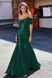 Sweetheart Sweep Train Pleated Satin Formal Evening Mermaid Gown Prom Party Dresses