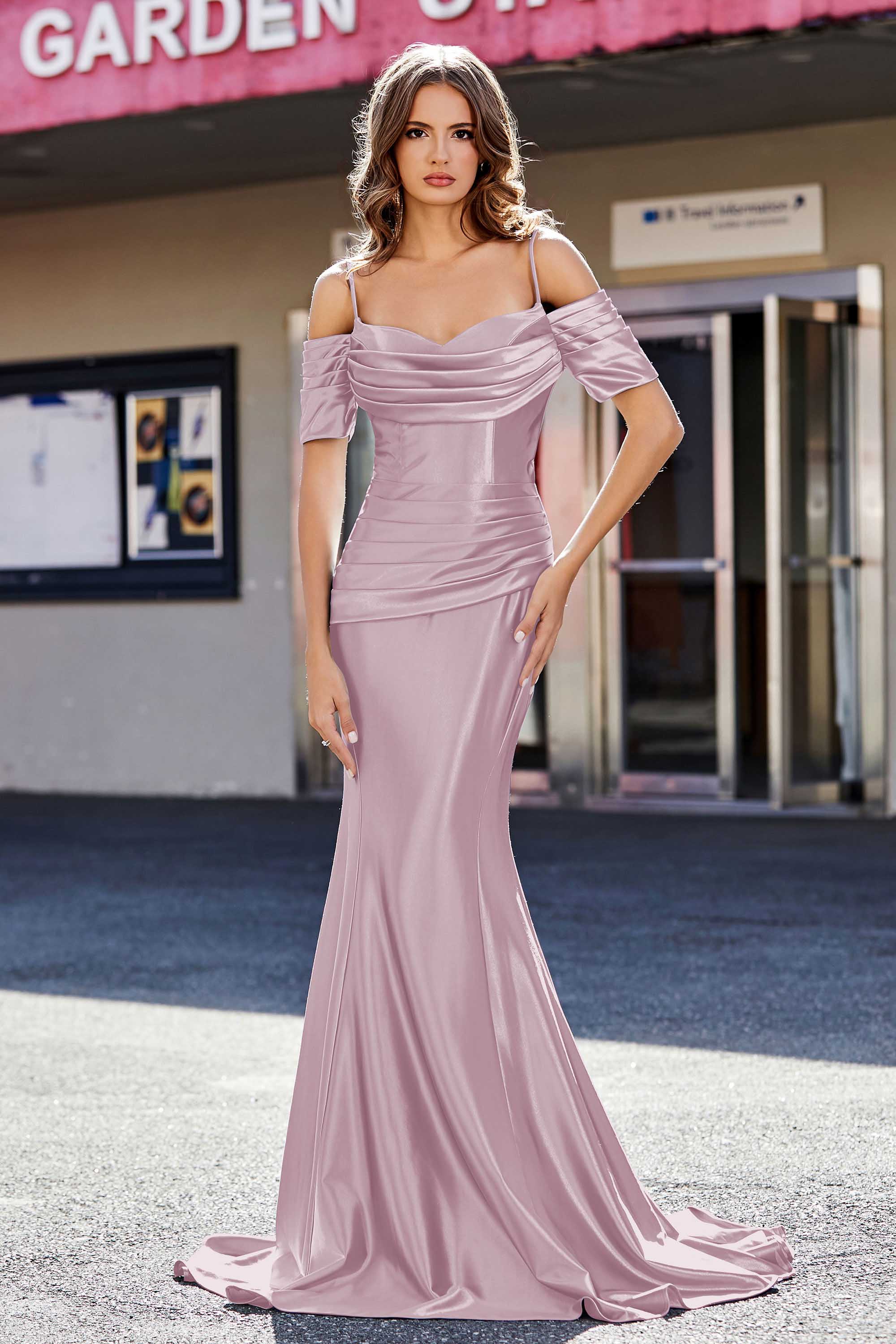 Sweetheart Sweep Train Pleated Satin Formal Evening Mermaid Gown Prom Party Dresses