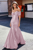 Sweetheart Sweep Train Pleated Satin Formal Evening Mermaid Gown Prom Party Dresses