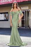 Sweetheart Sweep Train Pleated Satin Formal Evening Mermaid Gown Prom Party Dresses