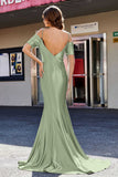 Sweetheart Sweep Train Pleated Satin Formal Evening Mermaid Gown Prom Party Dresses