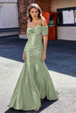Sweetheart Sweep Train Pleated Satin Formal Evening Mermaid Gown Prom Party Dresses