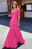 Sweetheart Sweep Train Pleated Satin Formal Evening Mermaid Gown Prom Party Dresses