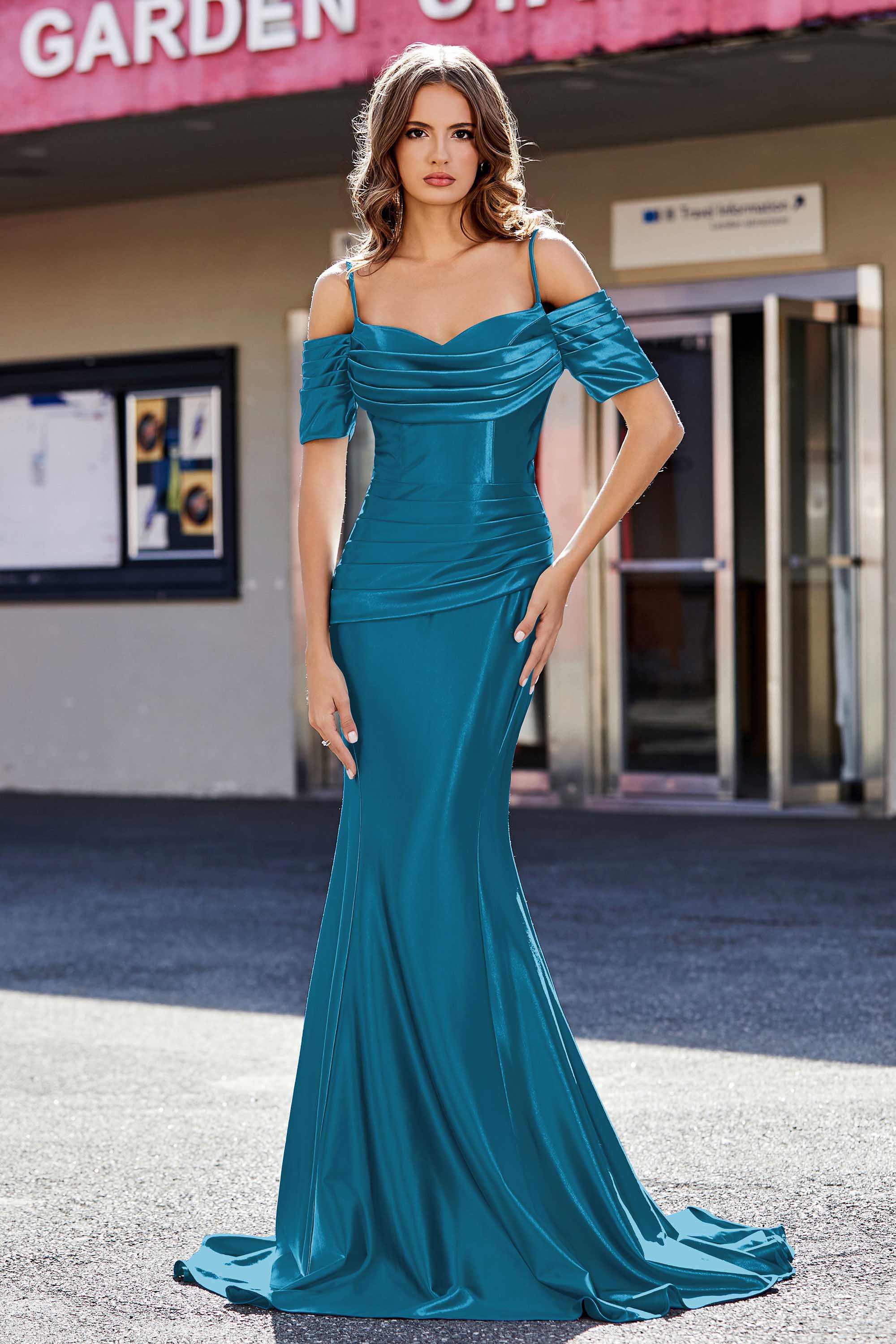 Sweetheart Sweep Train Pleated Satin Formal Evening Mermaid Gown Prom Party Dresses