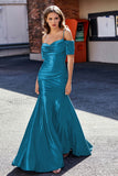 Sweetheart Sweep Train Pleated Satin Formal Evening Mermaid Gown Prom Party Dresses