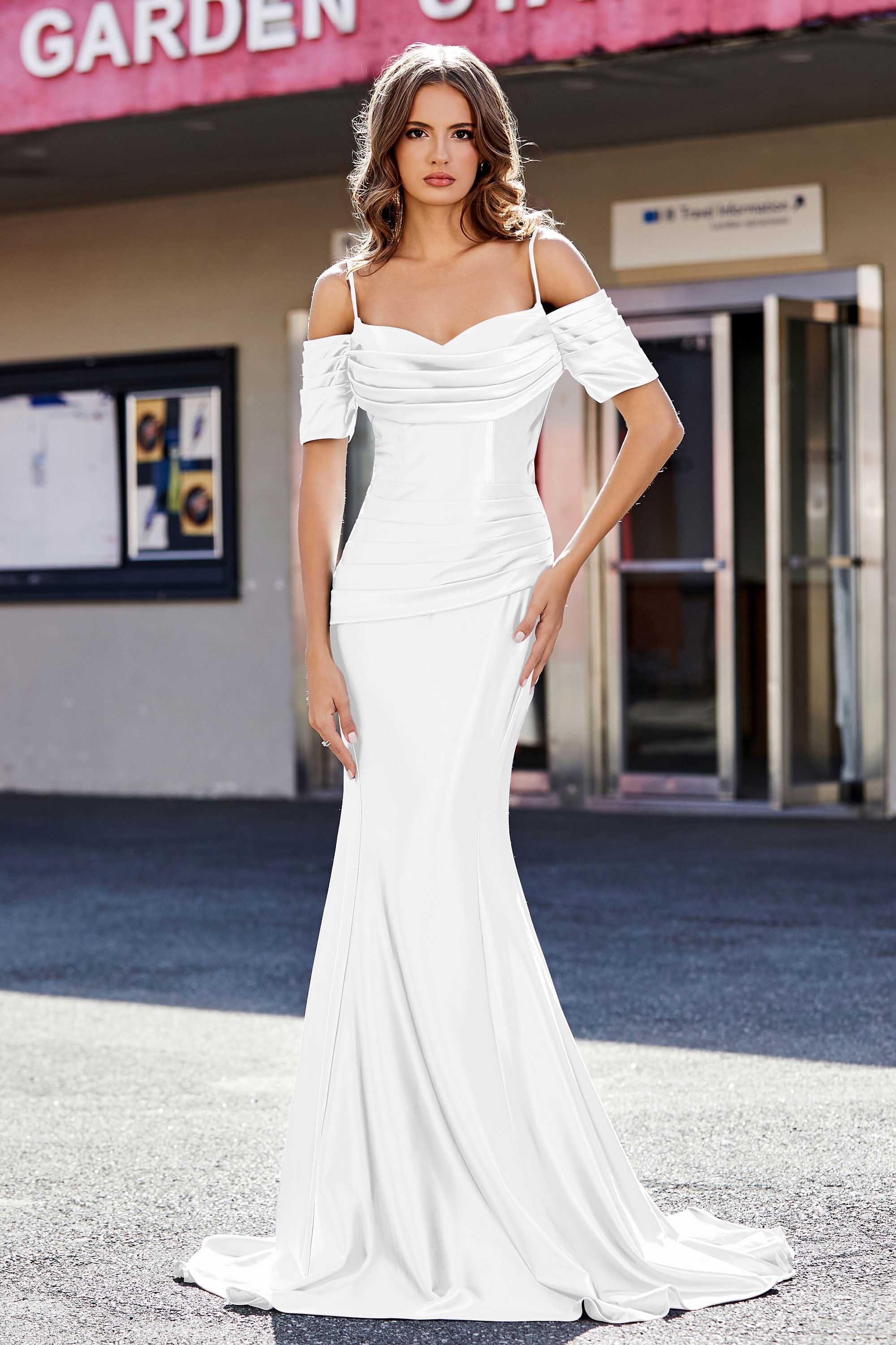 Sweetheart Sweep Train Pleated Satin Formal Evening Mermaid Gown Prom Party Dresses