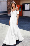 Sweetheart Sweep Train Pleated Satin Formal Evening Mermaid Gown Prom Party Dresses