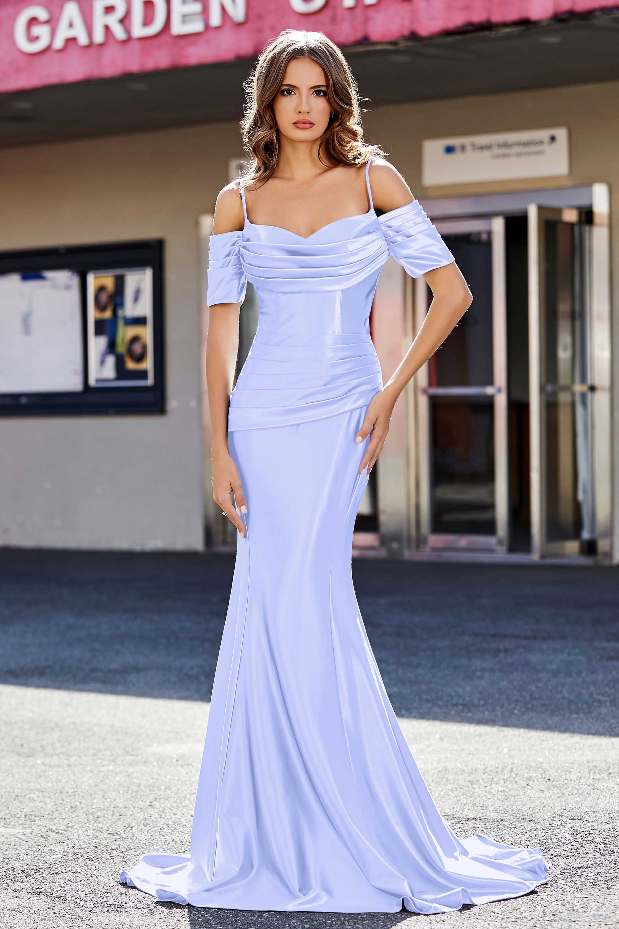 Sweetheart Sweep Train Pleated Satin Formal Evening Mermaid Gown Prom Party Dresses