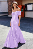 Sweetheart Sweep Train Pleated Satin Formal Evening Mermaid Gown Prom Party Dresses