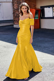 Sweetheart Sweep Train Pleated Satin Formal Evening Mermaid Gown Prom Party Dresses