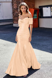 Sweetheart Sweep Train Pleated Satin Formal Evening Mermaid Gown Prom Party Dresses