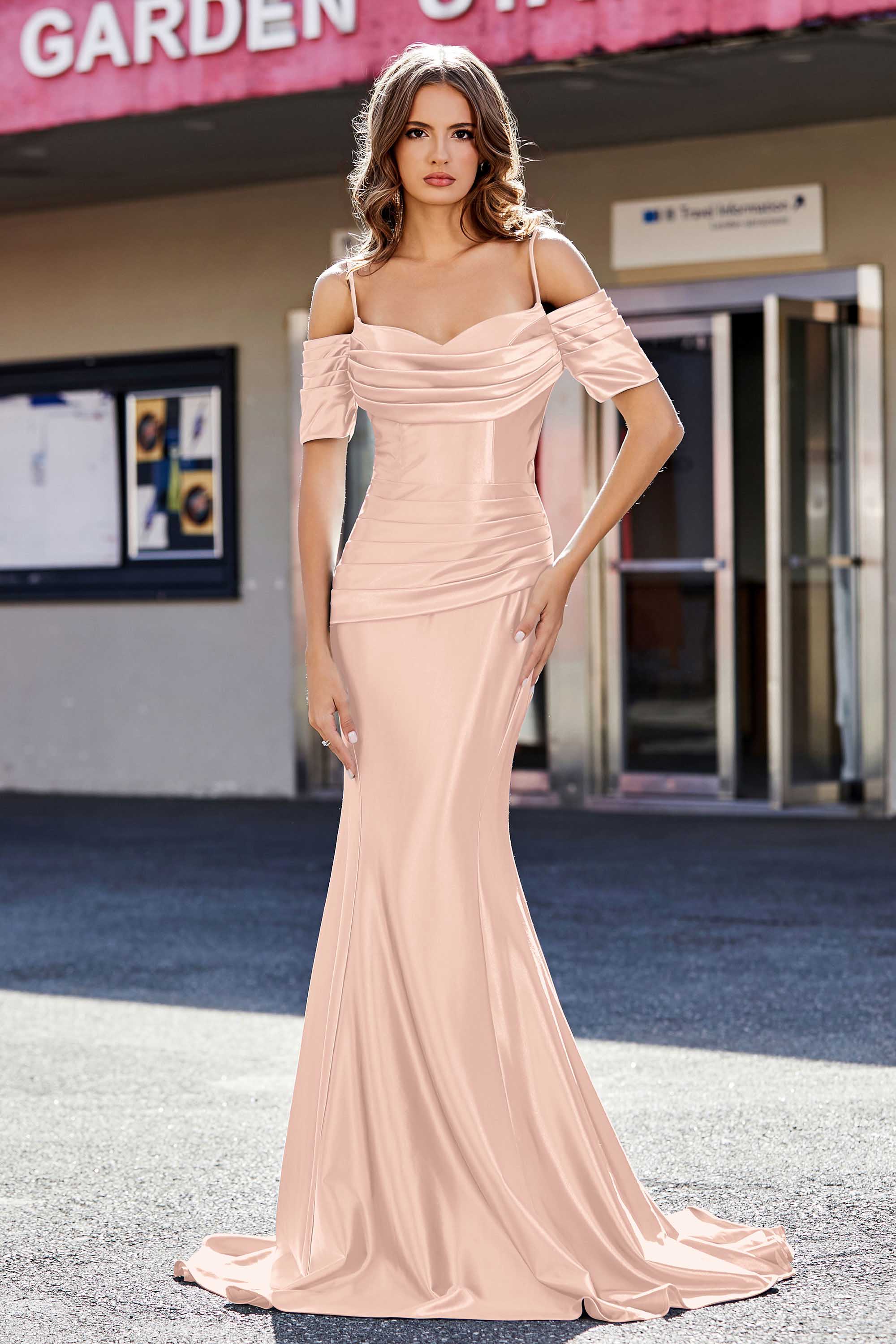 Sweetheart Sweep Train Pleated Satin Formal Evening Mermaid Gown Prom Party Dresses
