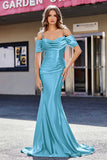 Sweetheart Sweep Train Pleated Satin Formal Evening Mermaid Gown Prom Party Dresses