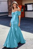 Sweetheart Sweep Train Pleated Satin Formal Evening Mermaid Gown Prom Party Dresses