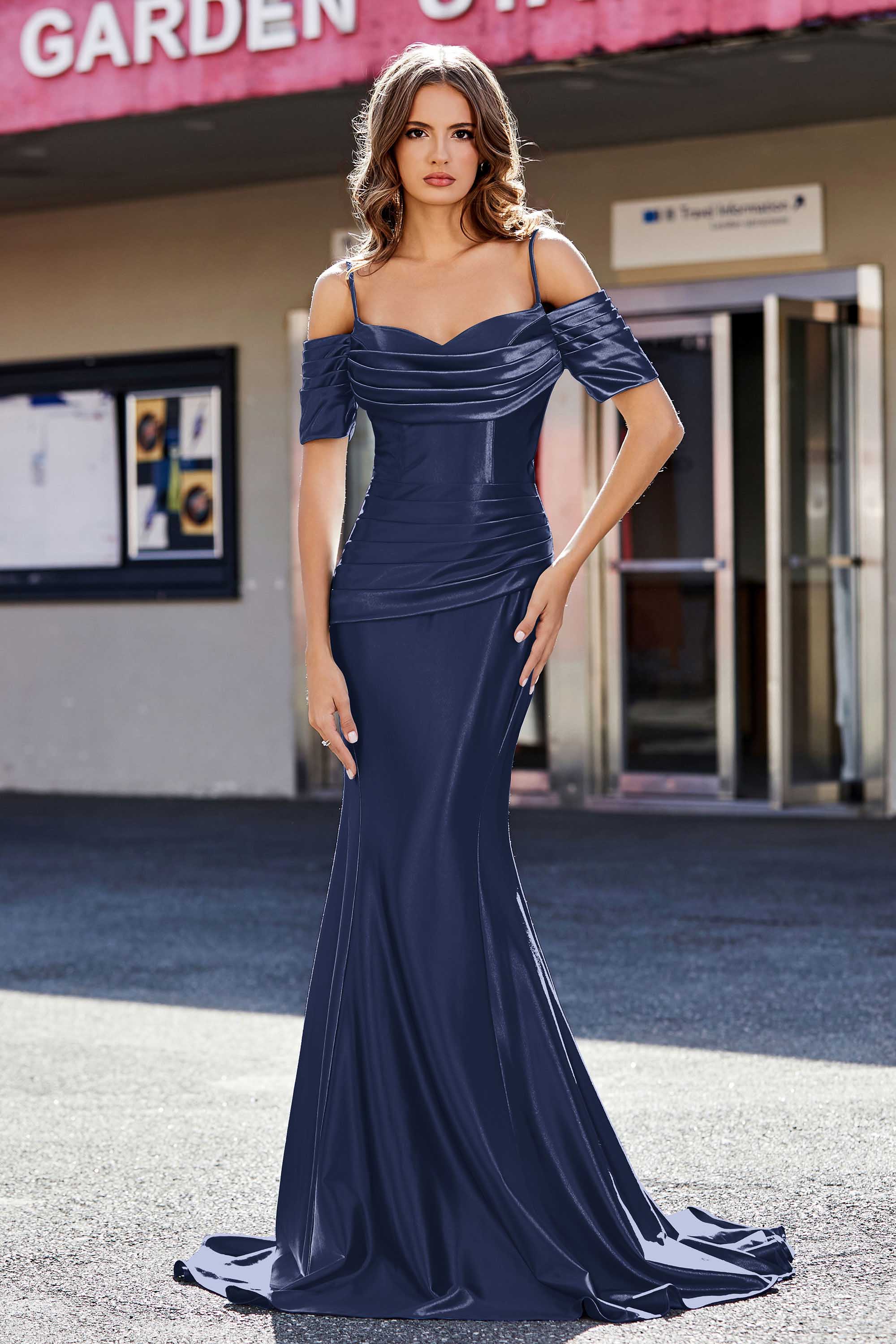 Sweetheart Sweep Train Pleated Satin Formal Evening Mermaid Gown Prom Party Dresses