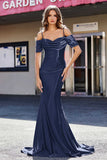 Sweetheart Sweep Train Pleated Satin Formal Evening Mermaid Gown Prom Party Dresses