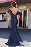 Sweetheart Sweep Train Pleated Satin Formal Evening Mermaid Gown Prom Party Dresses