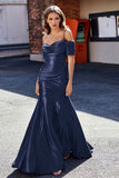 Sweetheart Sweep Train Pleated Satin Formal Evening Mermaid Gown Prom Party Dresses