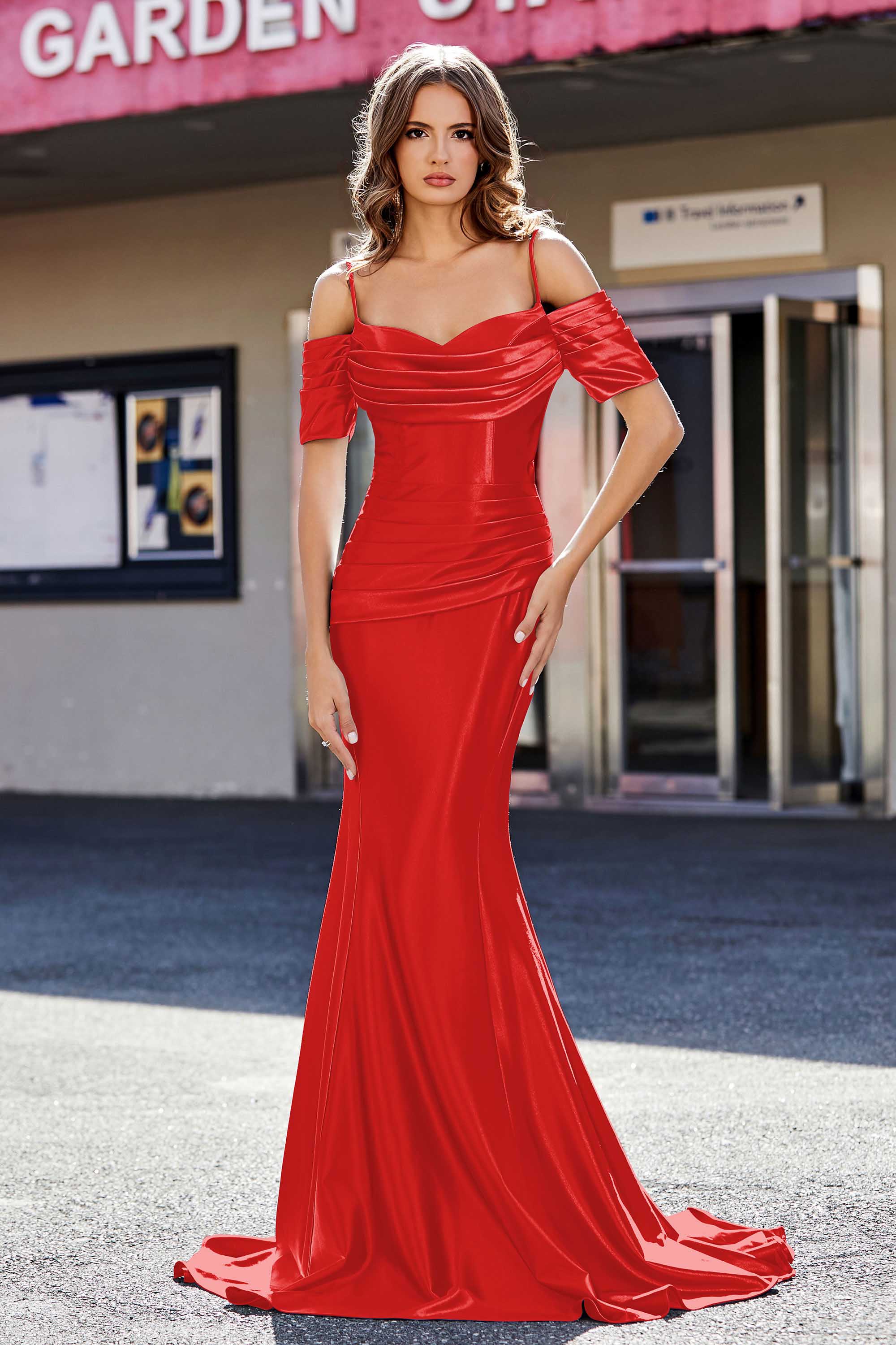 Sweetheart Sweep Train Pleated Satin Formal Evening Mermaid Gown Prom Party Dresses