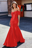 Sweetheart Sweep Train Pleated Satin Formal Evening Mermaid Gown Prom Party Dresses