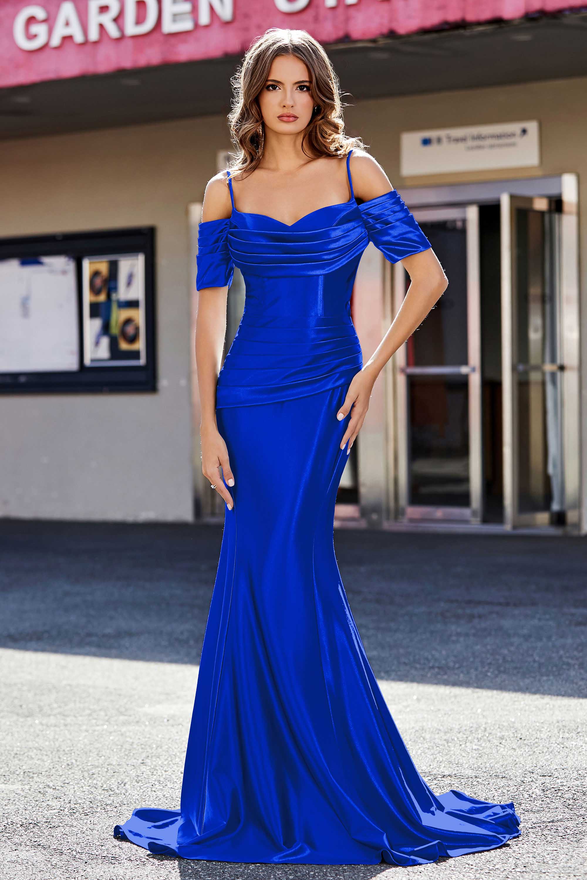 Sweetheart Sweep Train Pleated Satin Formal Evening Mermaid Gown Prom Party Dresses