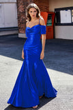 Sweetheart Sweep Train Pleated Satin Formal Evening Mermaid Gown Prom Party Dresses