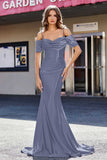 Sweetheart Sweep Train Pleated Satin Formal Evening Mermaid Gown Prom Party Dresses