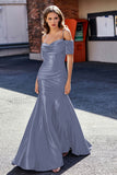 Sweetheart Sweep Train Pleated Satin Formal Evening Mermaid Gown Prom Party Dresses