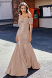 Sweetheart Sweep Train Pleated Satin Formal Evening Mermaid Gown Prom Party Dresses