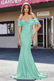 Sweetheart Sweep Train Pleated Satin Formal Evening Mermaid Gown Prom Party Dresses