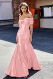 Sweetheart Sweep Train Pleated Satin Formal Evening Mermaid Gown Prom Party Dresses