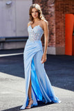 High Slit Corset Top Satin Mermaid Formal Evening Gown Prom Party Dresses