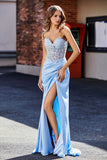 High Slit Corset Top Satin Mermaid Formal Evening Gown Prom Party Dresses