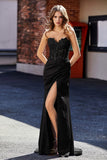 High Slit Corset Top Satin Mermaid Formal Evening Gown Prom Party Dresses