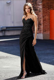 High Slit Corset Top Satin Mermaid Formal Evening Gown Prom Party Dresses