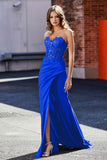 High Slit Corset Top Satin Mermaid Formal Evening Gown Prom Party Dresses