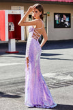 Corset Top Lace Up Back Sequin Formal Evening Gown Prom Party Dresses with Slit