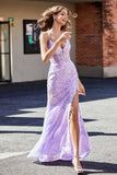 Corset Top Lace Up Back Sequin Formal Evening Gown Prom Party Dresses with Slit