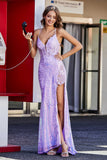 Corset Top Lace Up Back Sequin Formal Evening Gown Prom Party Dresses with Slit