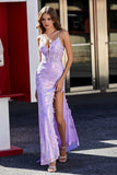 Corset Top Lace Up Back Sequin Formal Evening Gown Prom Party Dresses with Slit