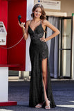 Corset Top Lace Up Back Sequin Formal Evening Gown Prom Party Dresses with Slit