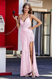 Corset Top Lace Up Back Sequin Formal Evening Gown Prom Party Dresses with Slit
