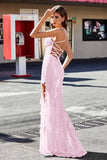 Corset Top Lace Up Back Sequin Formal Evening Gown Prom Party Dresses with Slit