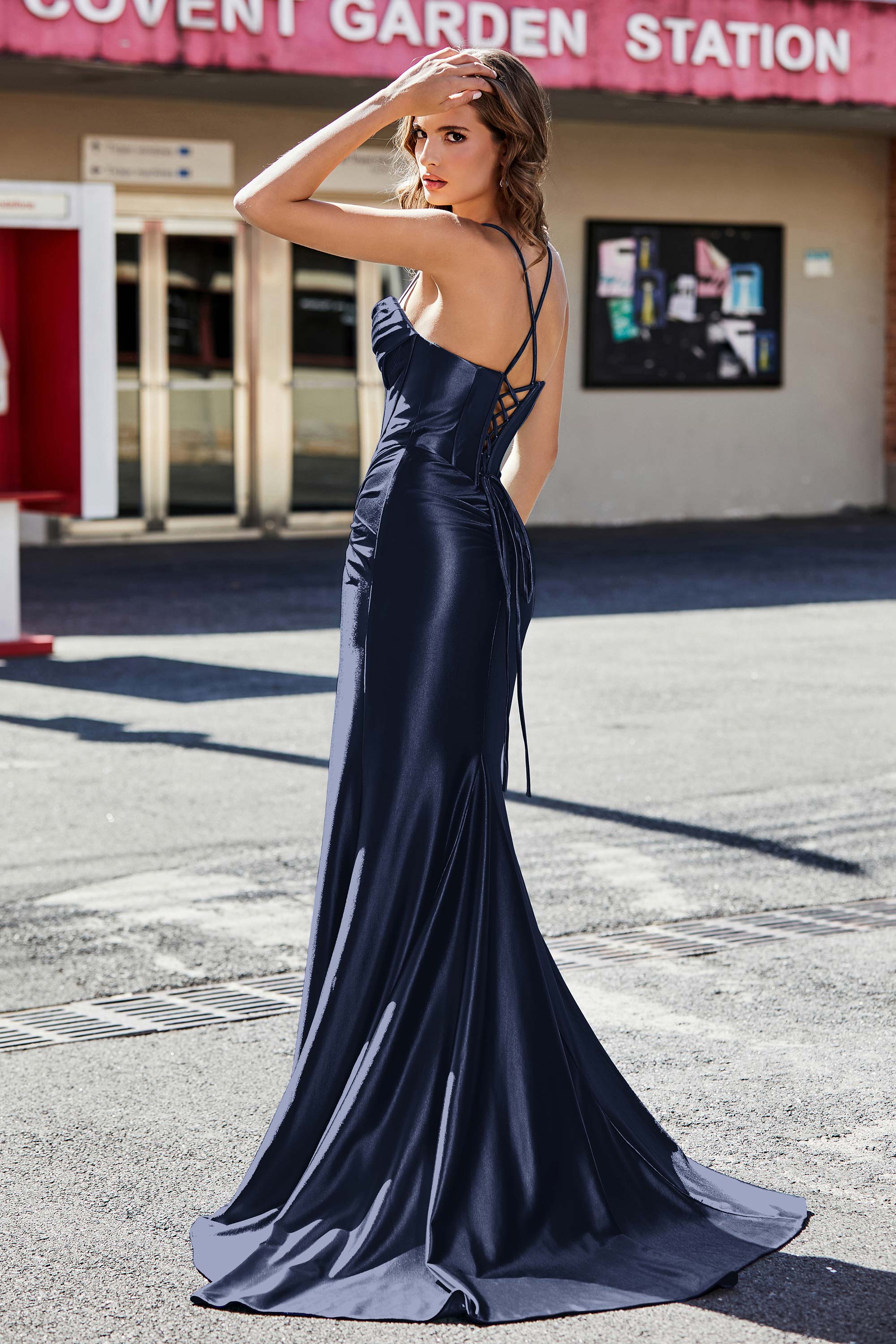 Korsett Plissee Top Meerjungfrau Satin Formale Abendkleid Prom Party Kleider