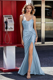Korsett Plissee Top Meerjungfrau Satin Formale Abendkleid Prom Party Kleider